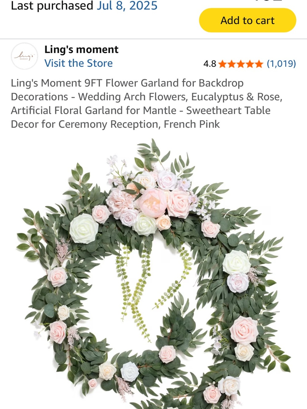 Pink & Cream Rose Floral Garland Wreath